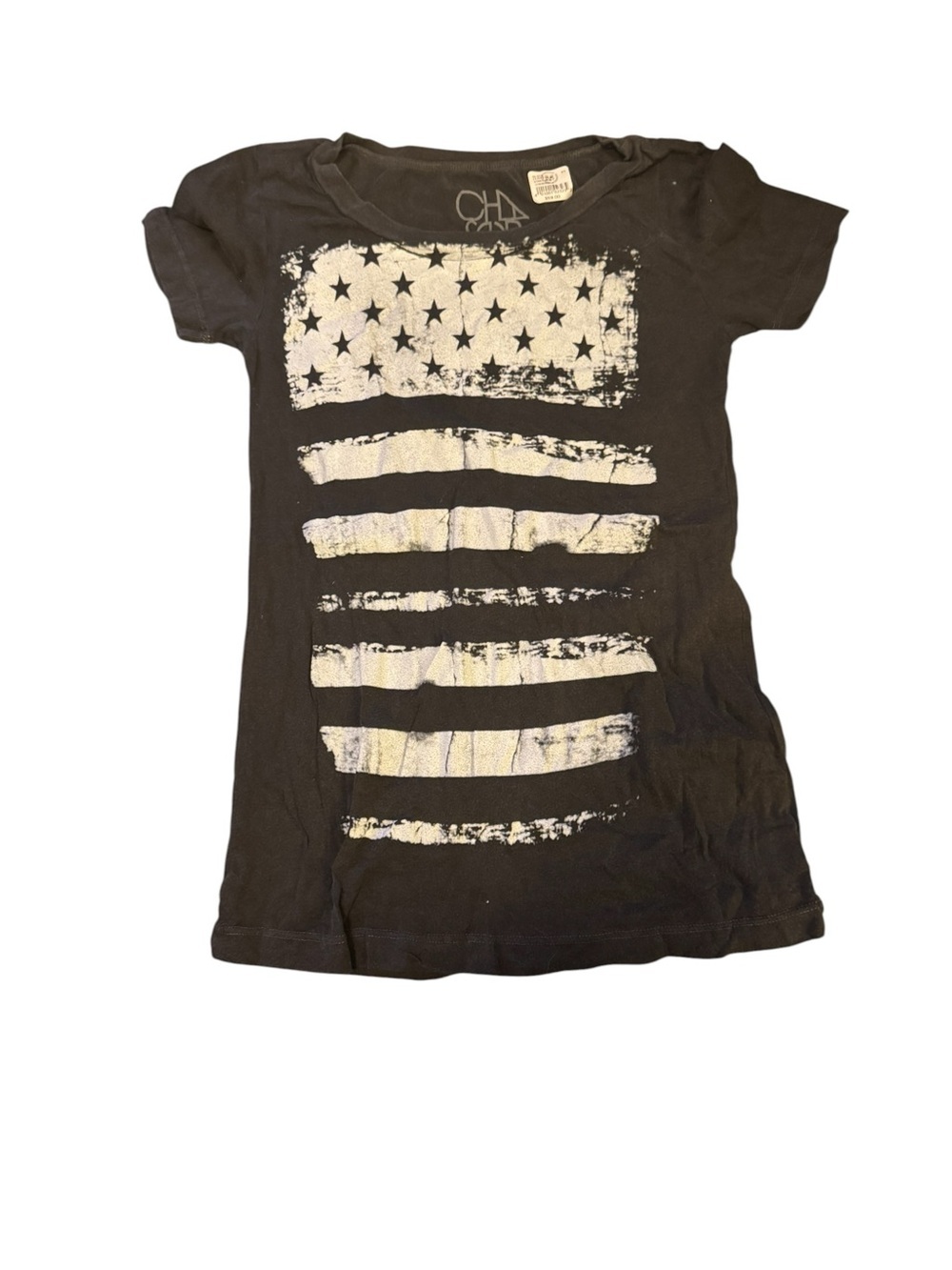 Chaser Black and White Flag Graphic Short Sleeve Tee Women’s size Small - Picture 2 of 6